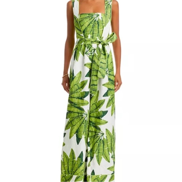 🌿 FARM Rio Palm Fan Wide Leg Jumpsuit w/ Contrast Piping Large 12 14 NWT - Picture 7 of 12